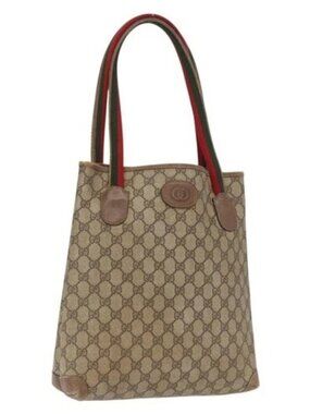GUCCI GG Canvas Web Sherry Line Tote Bag PVC Beige 58 02 4889 Auth ep12863